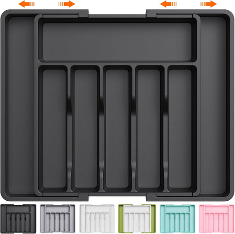 JB Large Silverware Drawer Organizer expanded left panel adds extra storage space.