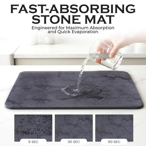 J.B stone drying mat in dark gray marble finish elevates kitchen aesthetics