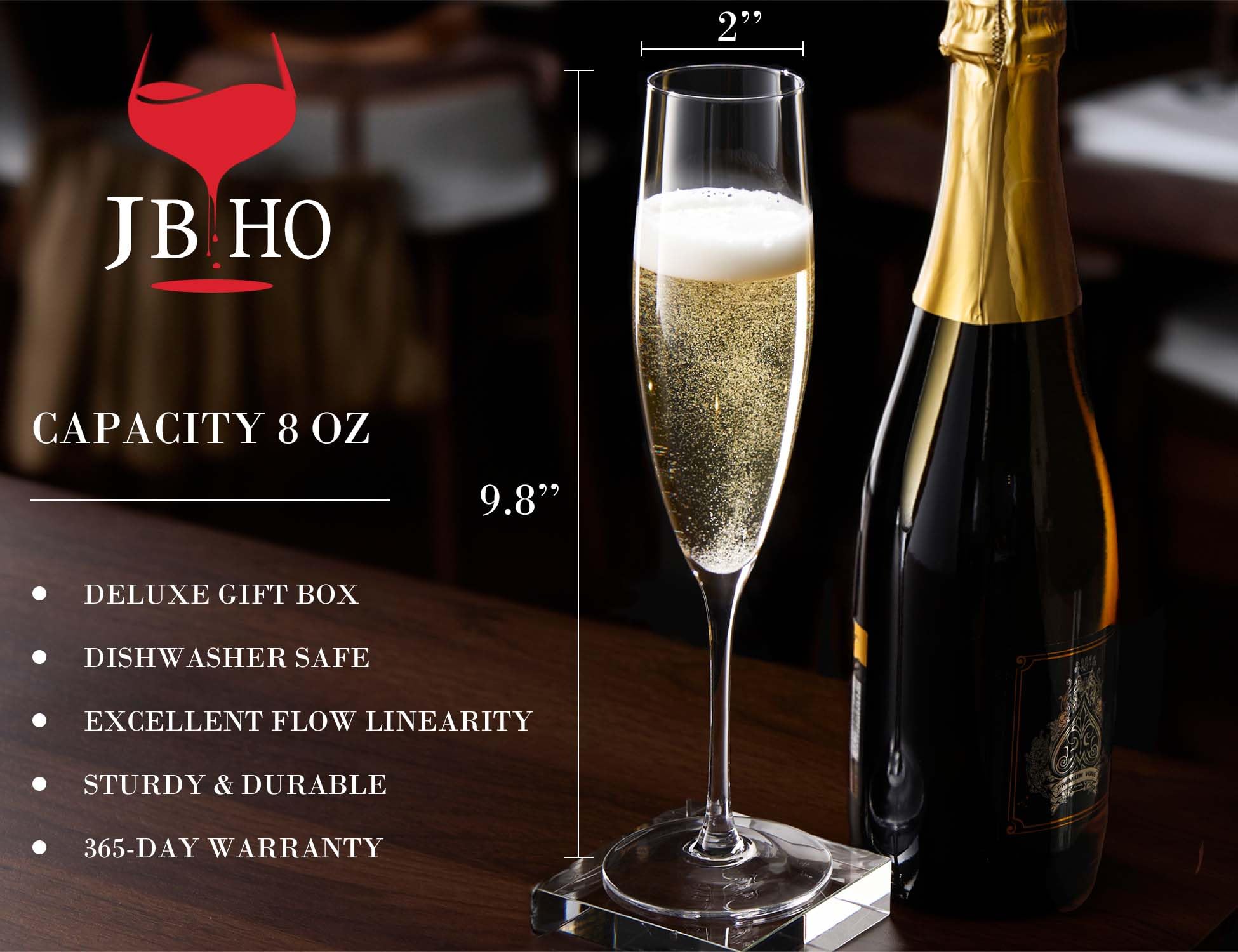 JBHO clear premium crystal showcases clarity and sparkle during toasts