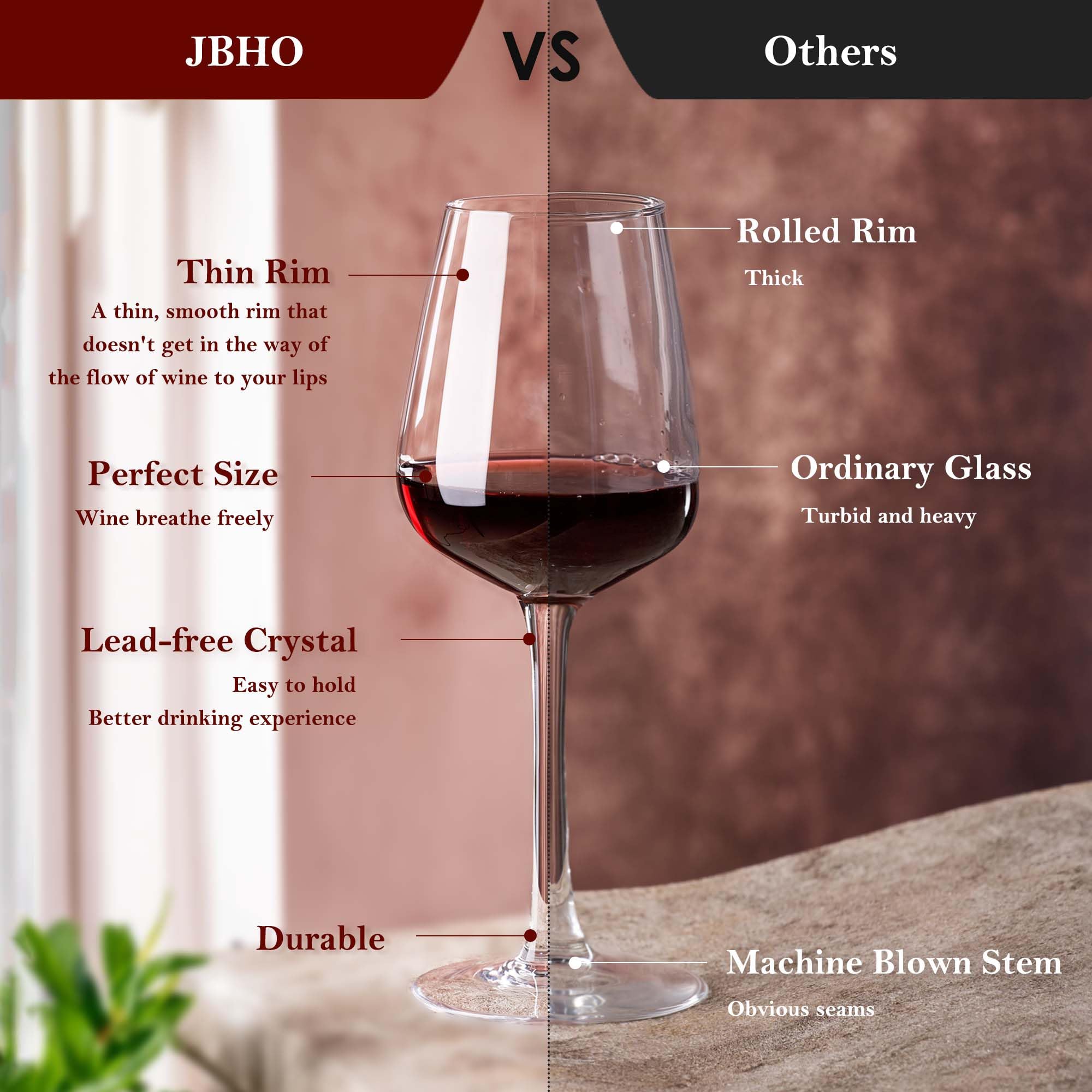 JBHO dishwasher-safe wine glasses for easy cleanup