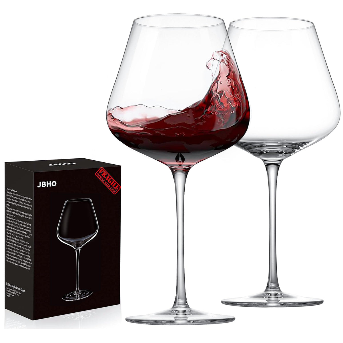 JBHO hand-blown crystal Burgundy glass with elegant stem and 21 oz capacity for refined pouring