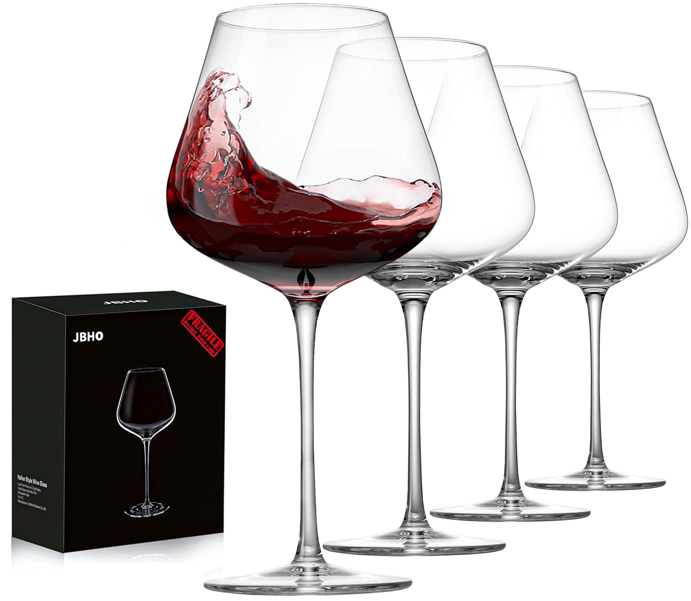 JBHO wine glass side view shows a slim rim for enhanced aroma and elegance.