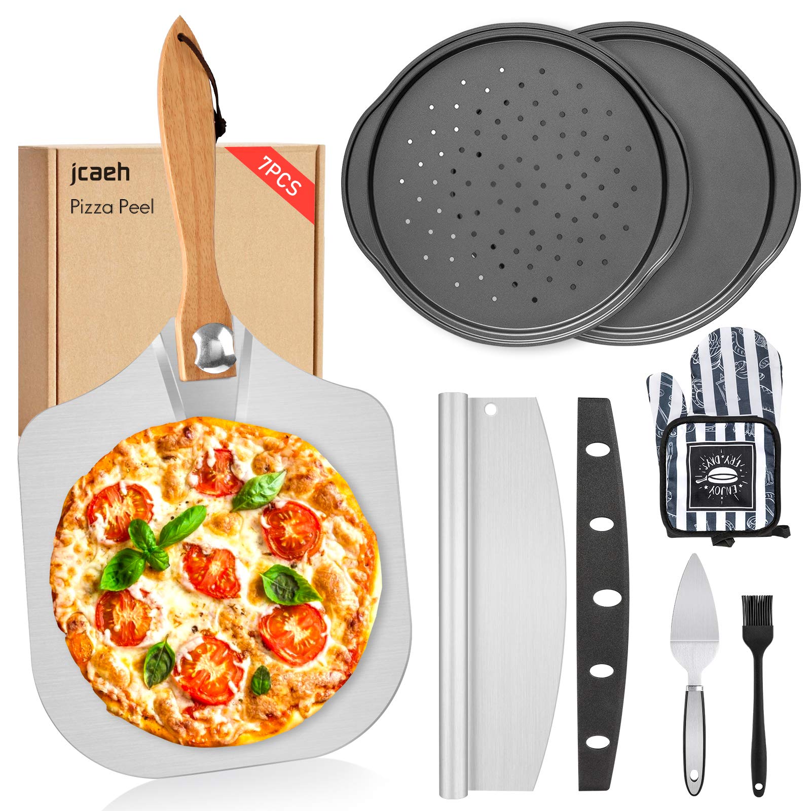 JCAEH pizza peel with foldable wooden handle for compact storage.