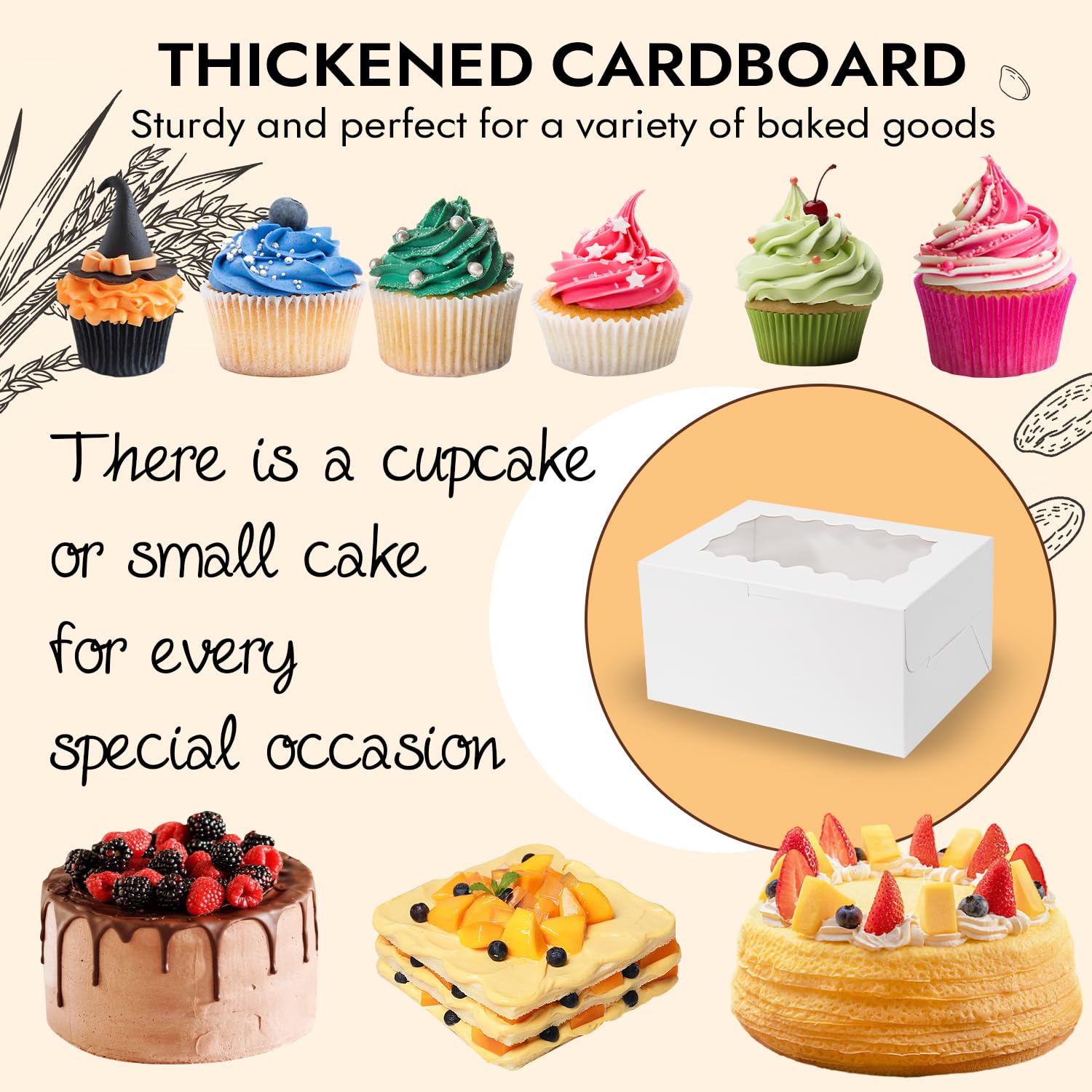 JCD wide viewing angle box displays cakes prominently while protecting them.