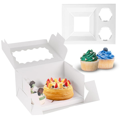 JCD bento cake box with 3 holes and clear window showcases cupcakes safely.