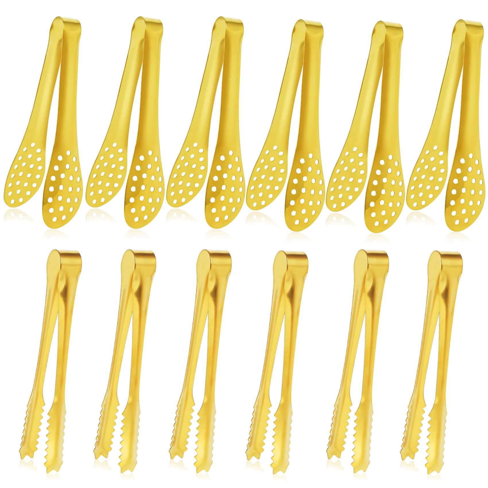 JCREN 12-pack mini tongs in gold for elegant party appetizers.