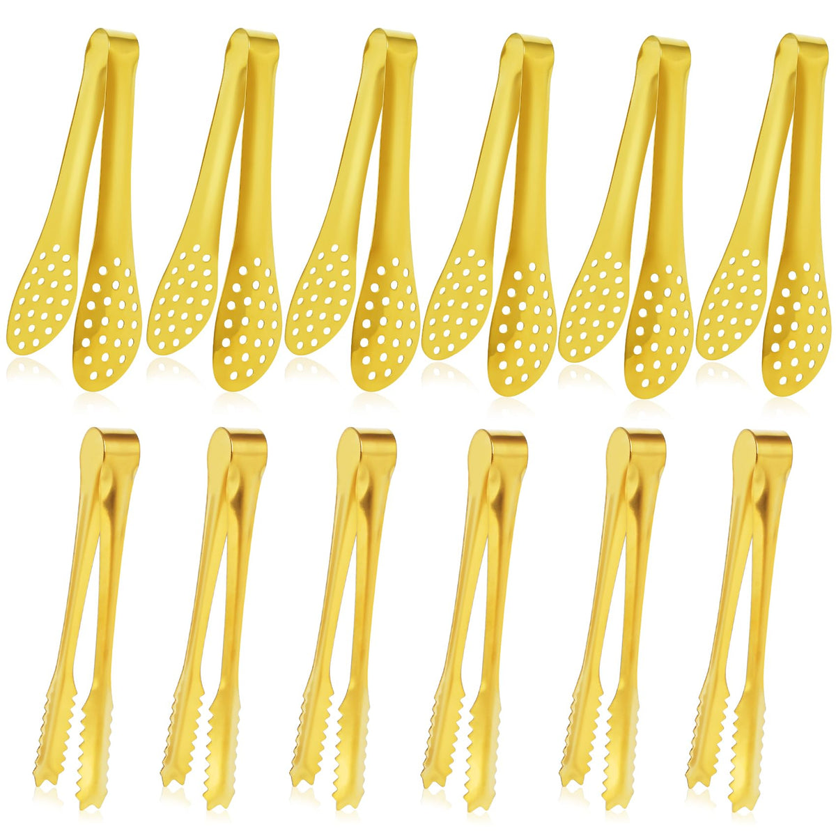 JCREN 12-pack mini tongs in gold for elegant party appetizers.