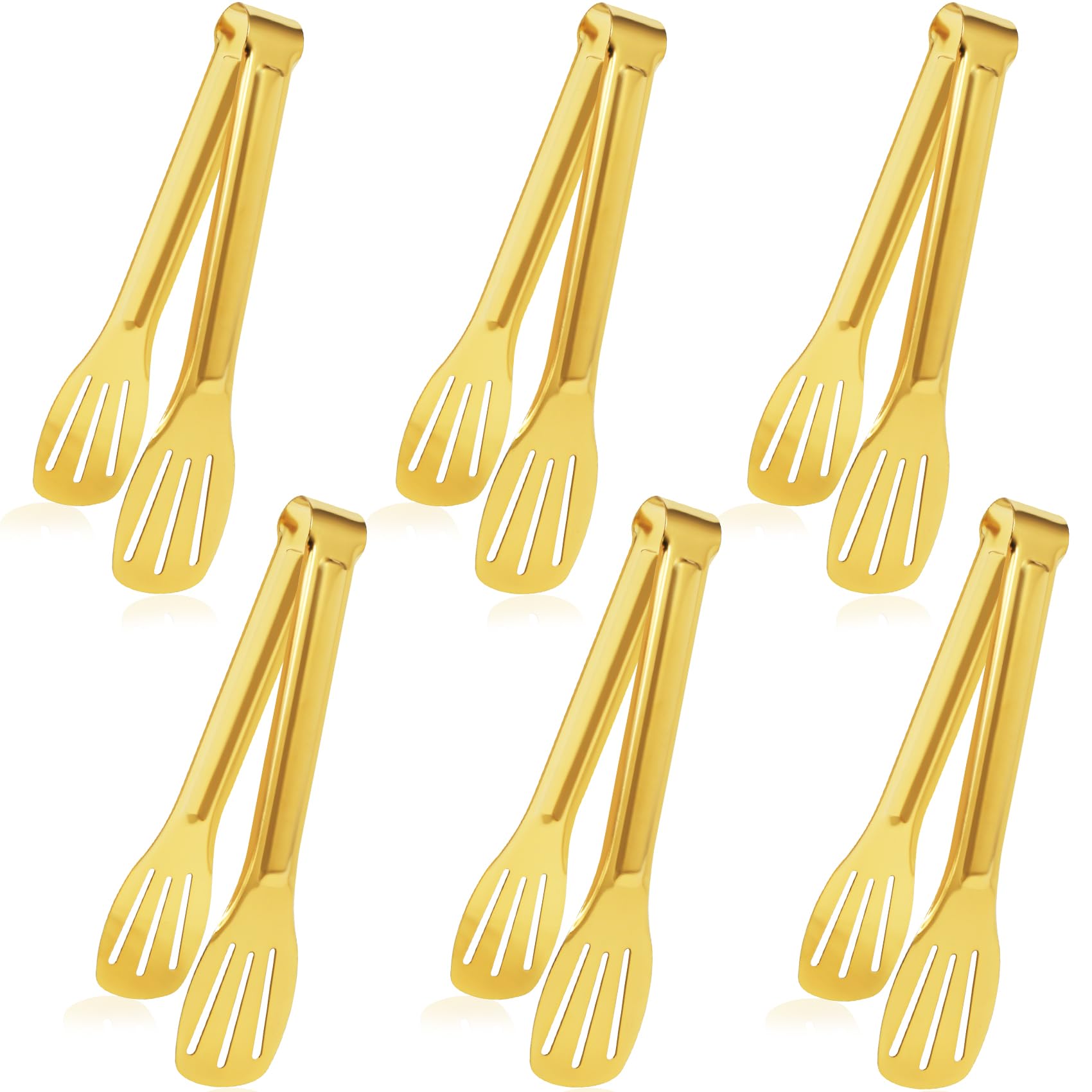 JCREN 6-pack gold 7-inch serving tongs for buffet service