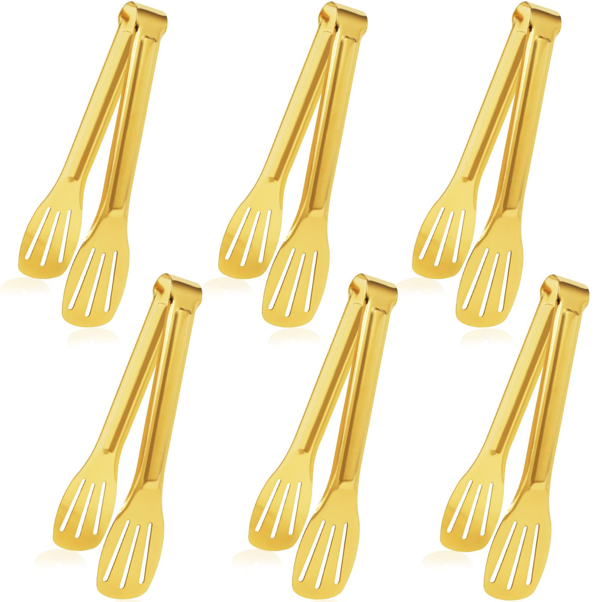 JCREN 6-pack gold 7-inch serving tongs for buffet service