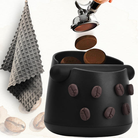 JDHAVMOS coffee knock box front view with bean motif for neat espresso pucks