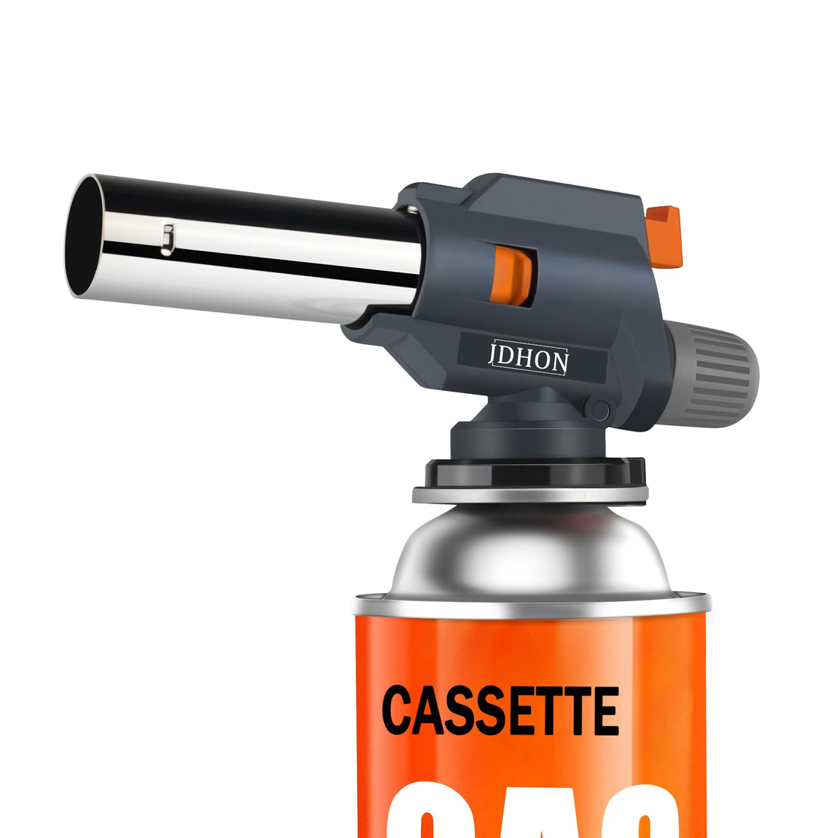JDHON compact kitchen torch in hand demonstrating precise flame control