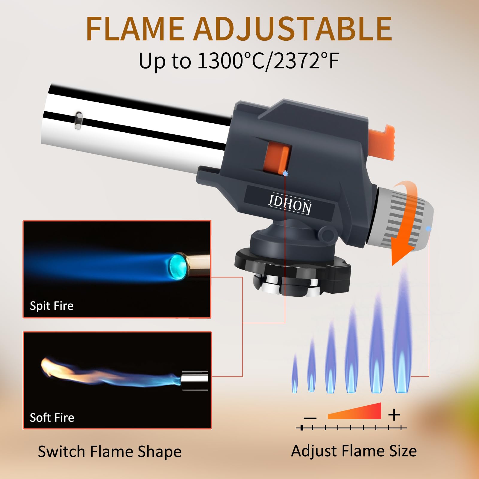 JDHON precision flame adjustment enables searing with controlled heat
