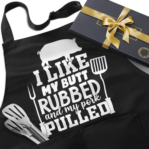 JDNFYGX Funny BBQ Apron with pockets keeps tools and phone within reach during grilling.