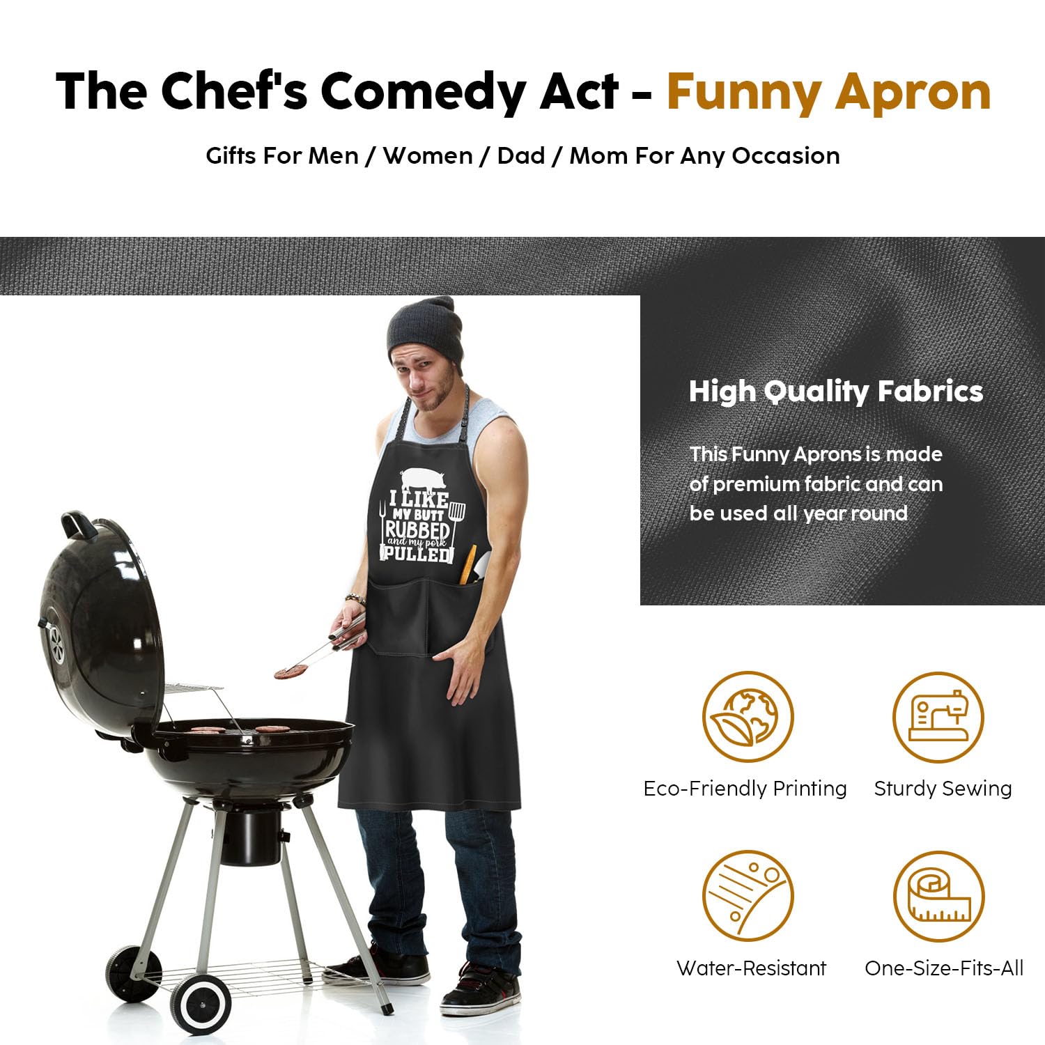 JDNFYGX grill apron with humorous slogan adds personality to weekend barbecues and cooking.