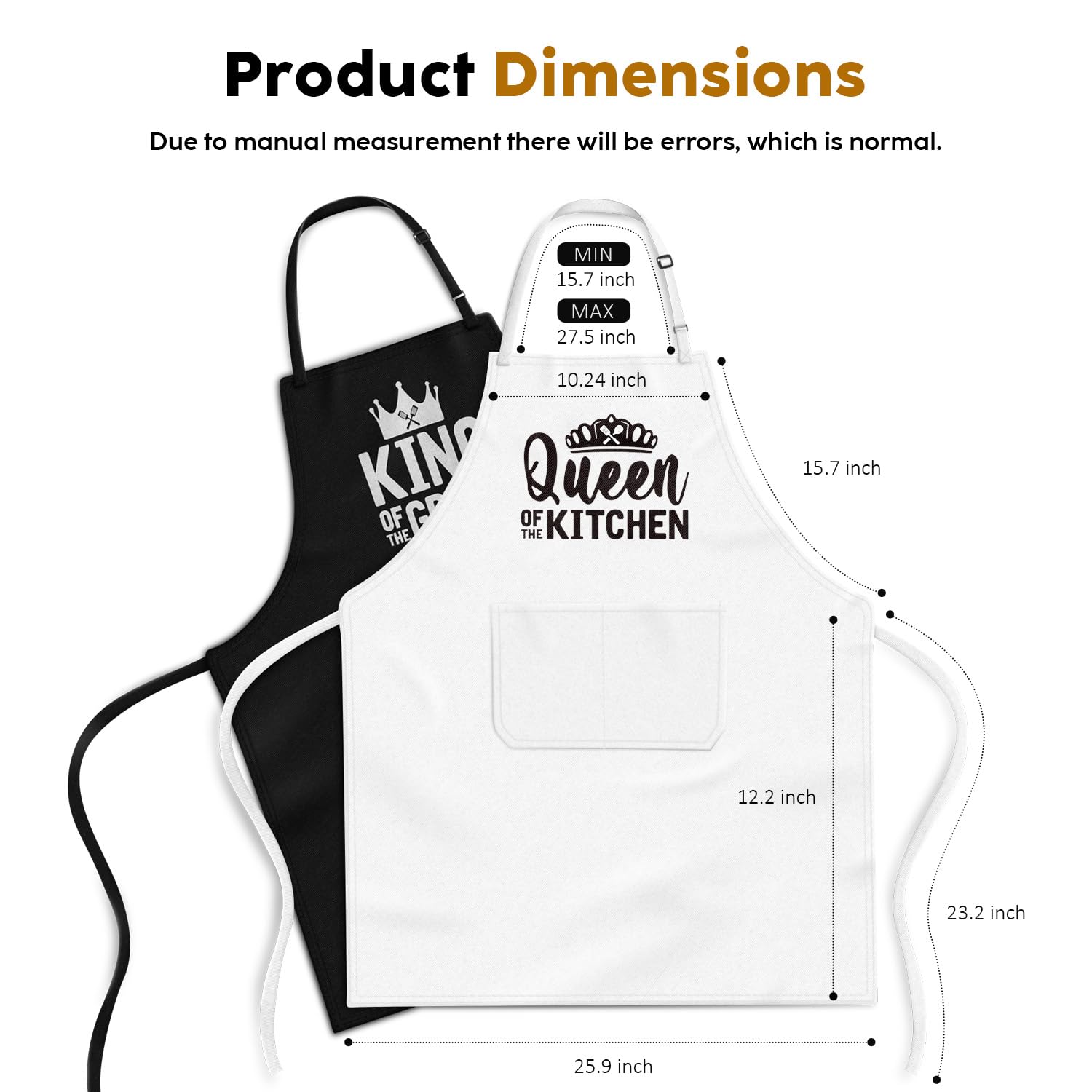 JDNFYGX King & Queen aprons arrive in a stylish gift box for celebrations.