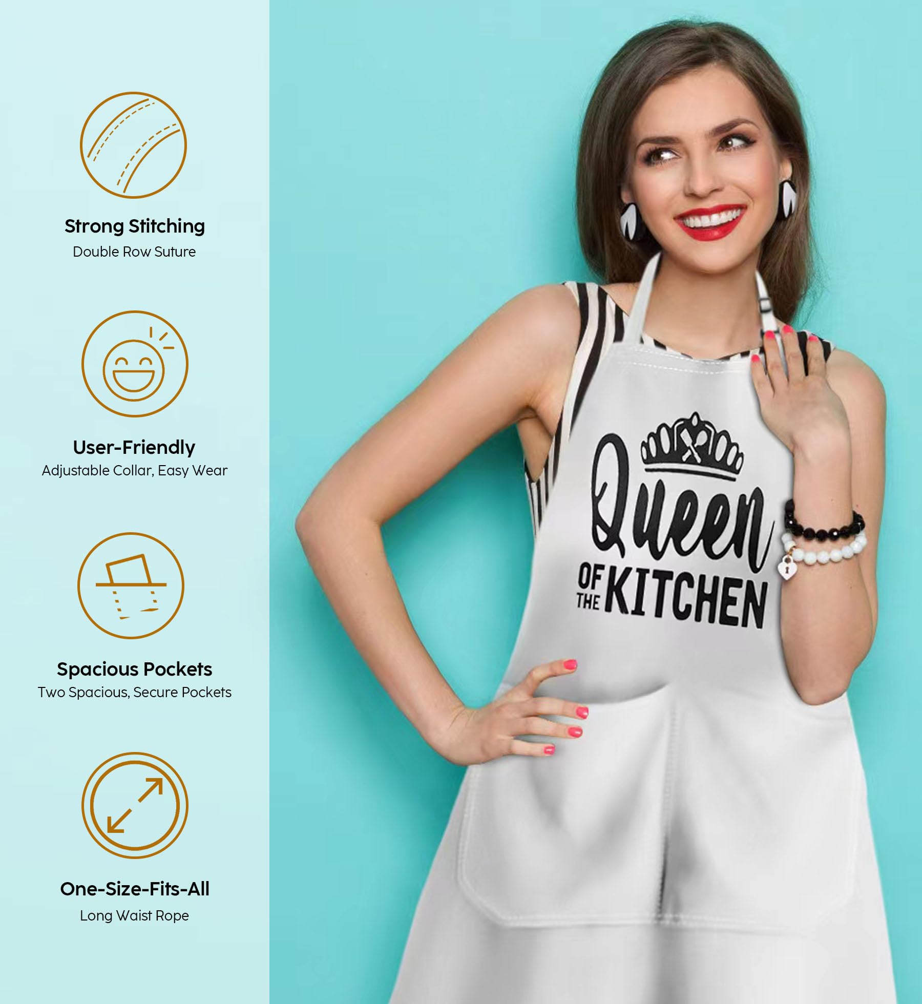 JDNFYGX King & Queen aprons in waterproof, stainproof fabric for busy home cooks.