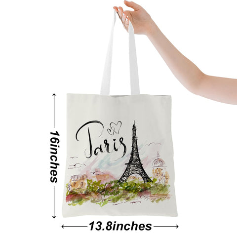 Jealance Paris Print Tote conveys chic travel vibes and city souvenir appeal.