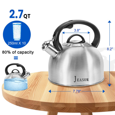 JEASOM kettle emits a loud whistle when the water boils for quick awareness.