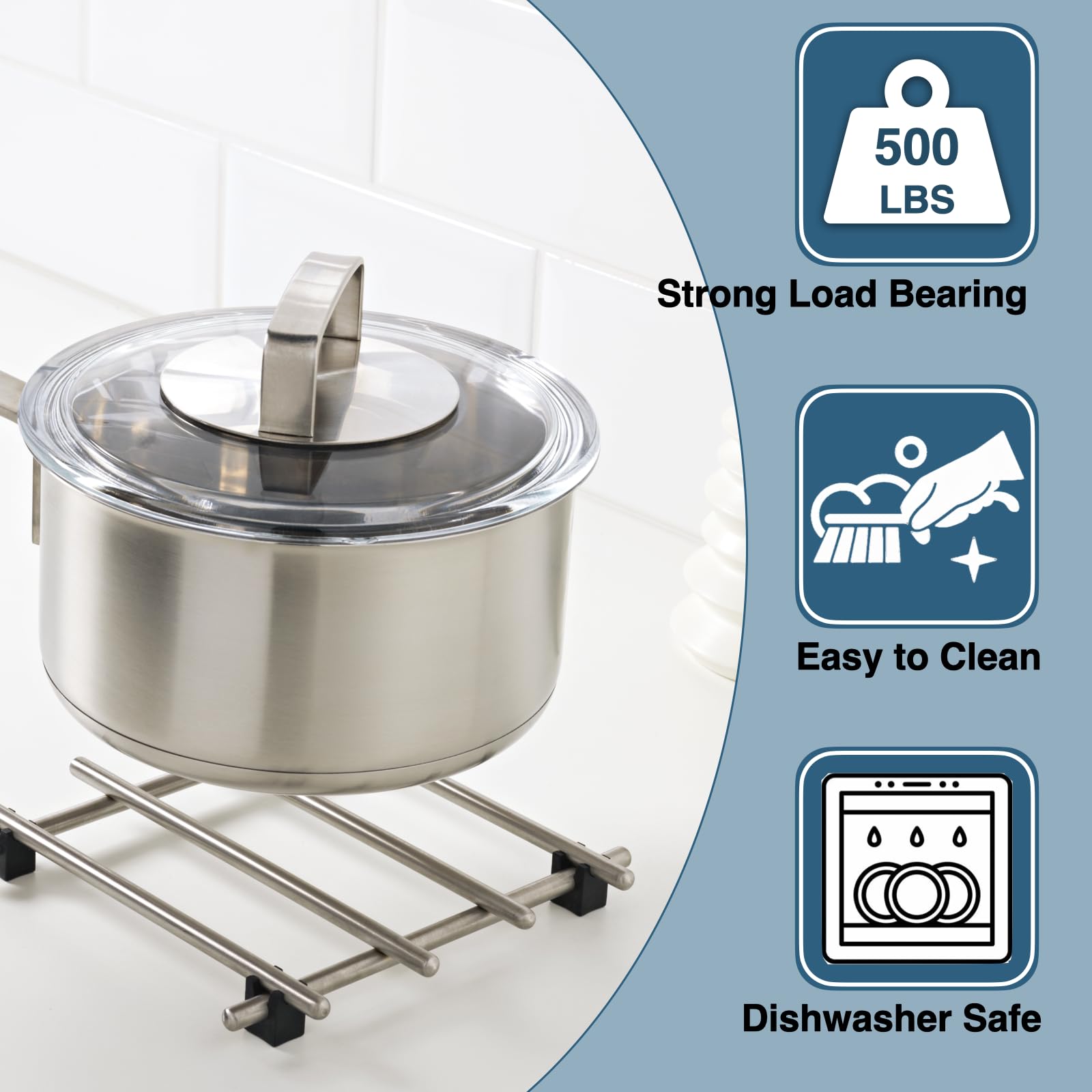 JEEATCN compact 7x7 inch trivet fits most cookware and easy to handle