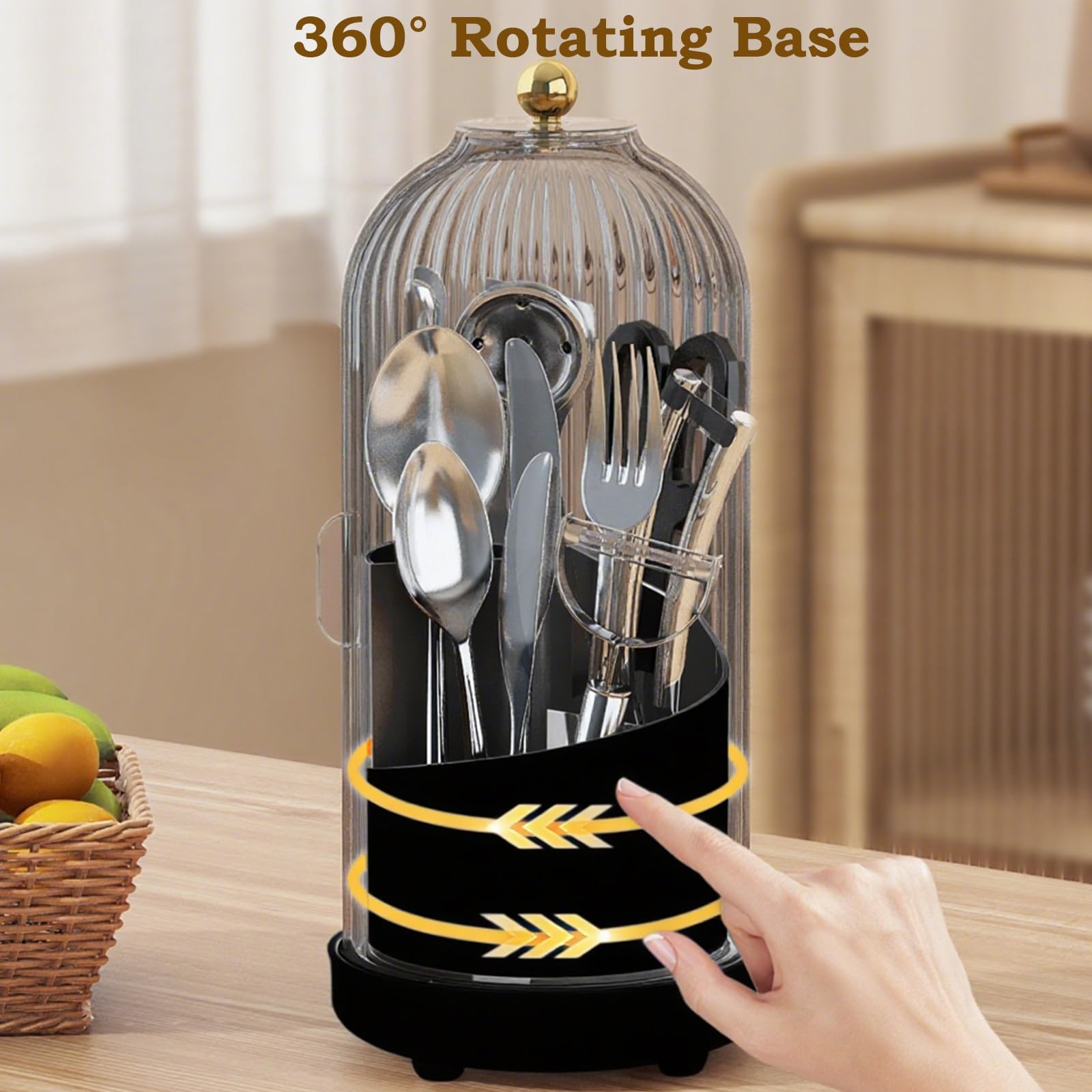 JEESA flatware organizer shows dustproof 180-degree lid to block water and dust.