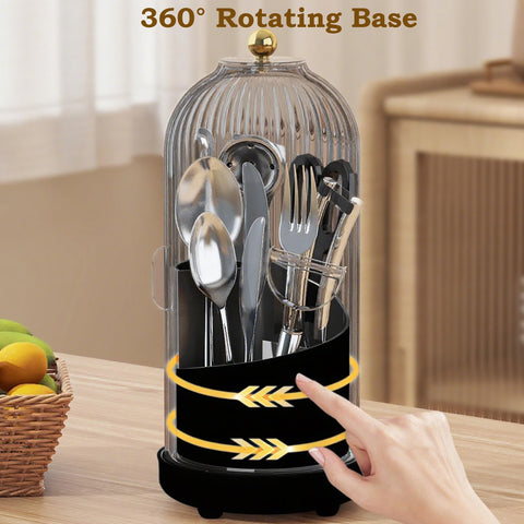 JEESA flatware organizer shows dustproof 180-degree lid to block water and dust.