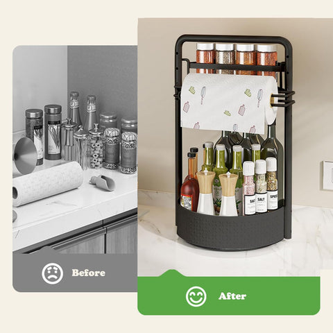 JEESA Lazy Susan on kitchen countertop keeps condiments within reach