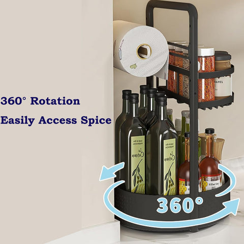 JEESA Lazy Susan two-tier design doubles storage for bottles and jars