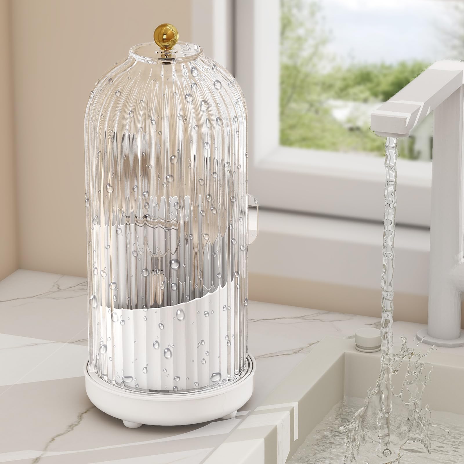JEESA white and silver utensil holder adds modern style to countertops.