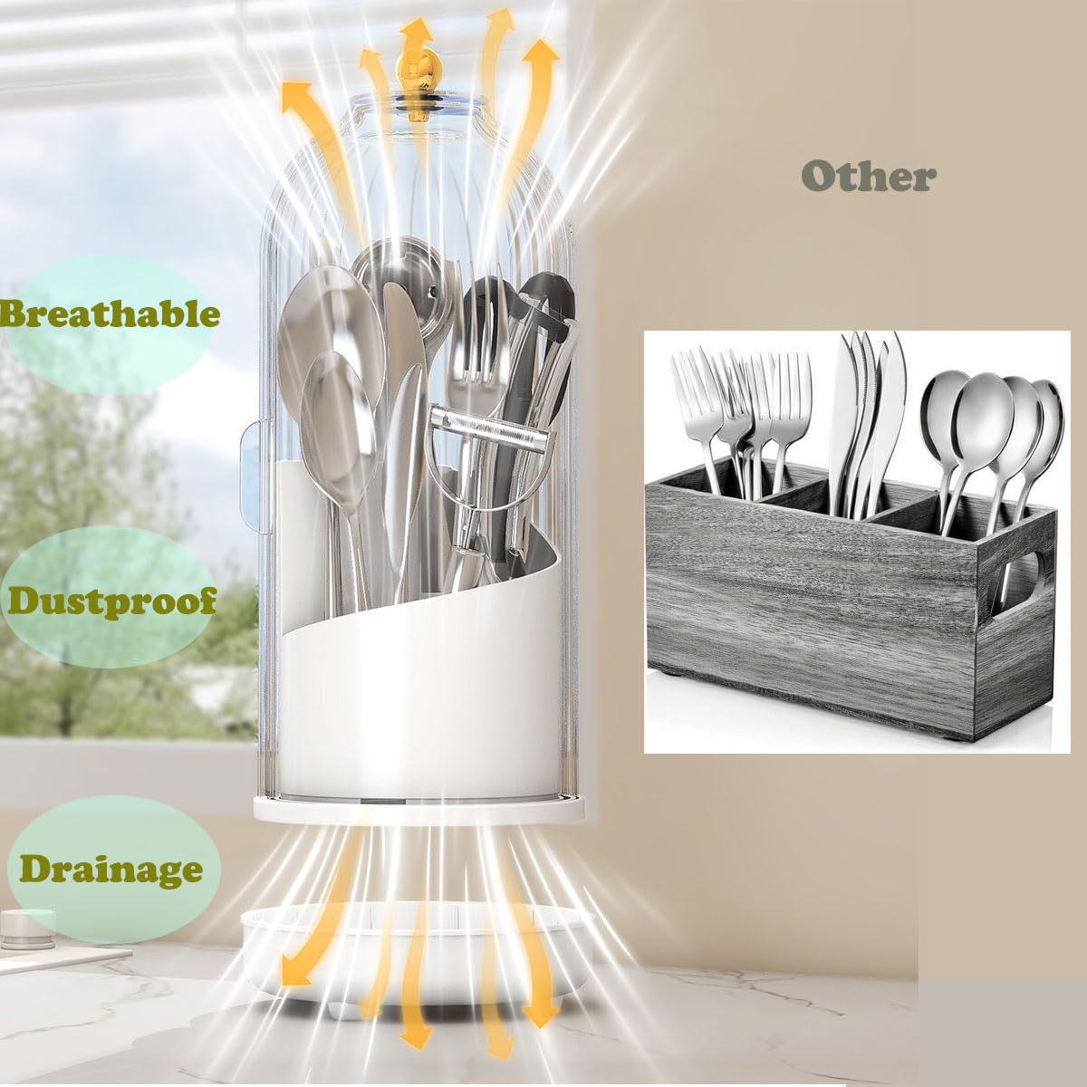 JEESA utensil holder with drainage holes to prevent water buildup.