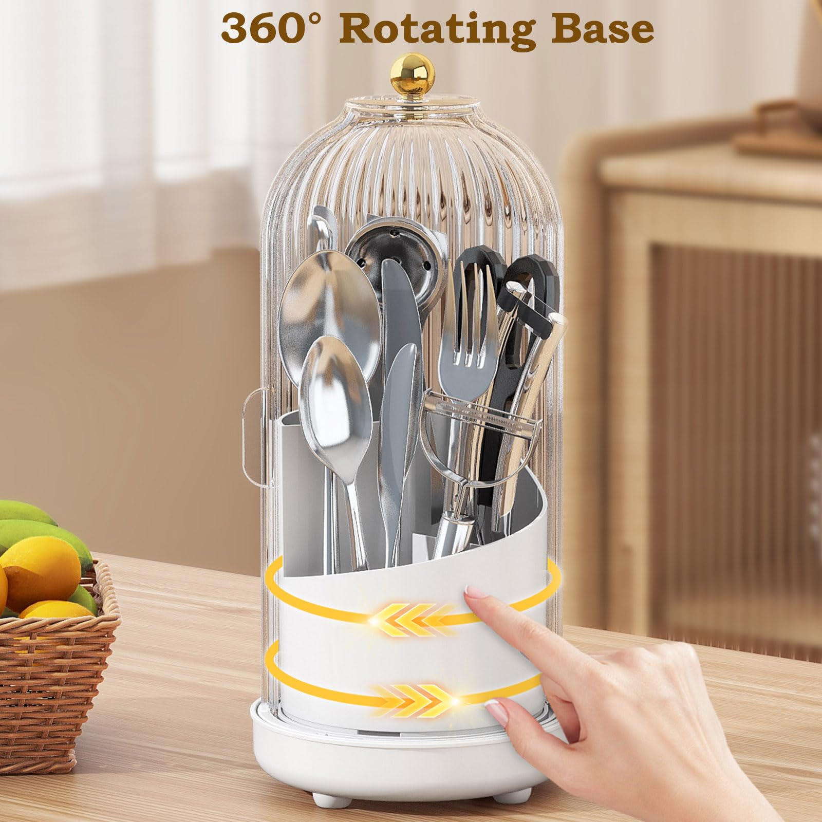 JEESA utensil holder features a dustproof lid to keep utensils clean.