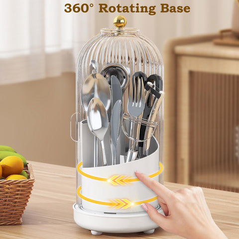 JEESA utensil holder features a dustproof lid to keep utensils clean.