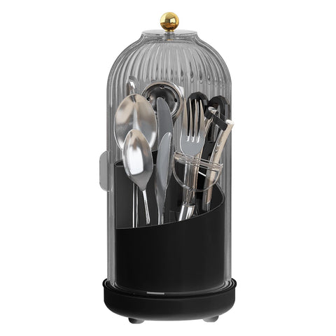JEESA Utensil Holder with Lid demonstrates 360° rotation for easy access to utensils.
