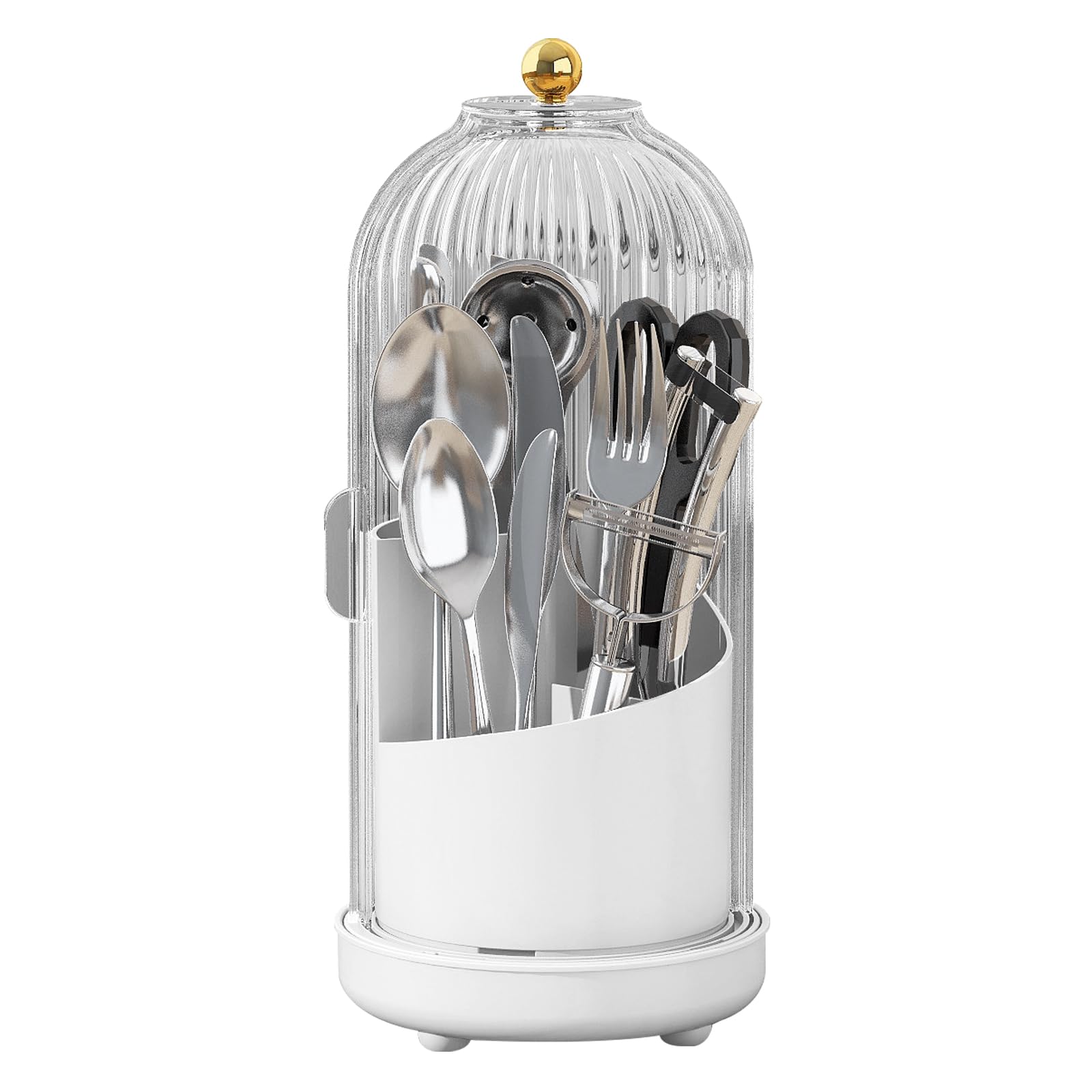 JEESA utensil holder with rotating slot for quick access to cutlery on the counter.