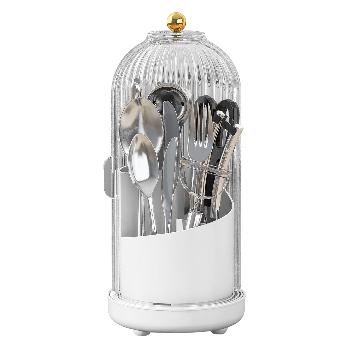 JEESA utensil holder with rotating slot for quick access to cutlery on the counter.