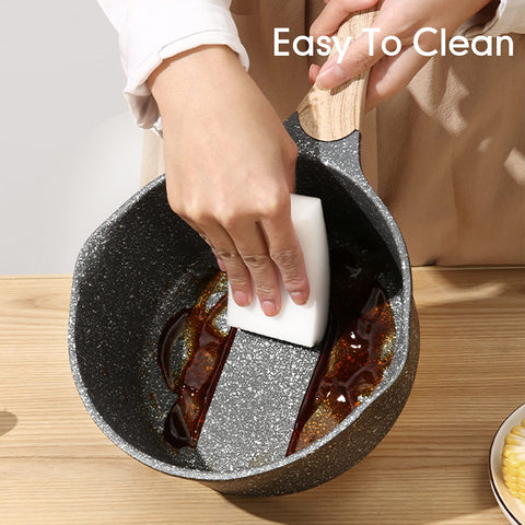 JEETEE 1.5 QT sauce pan with lid on, convenient all-in-one cookware