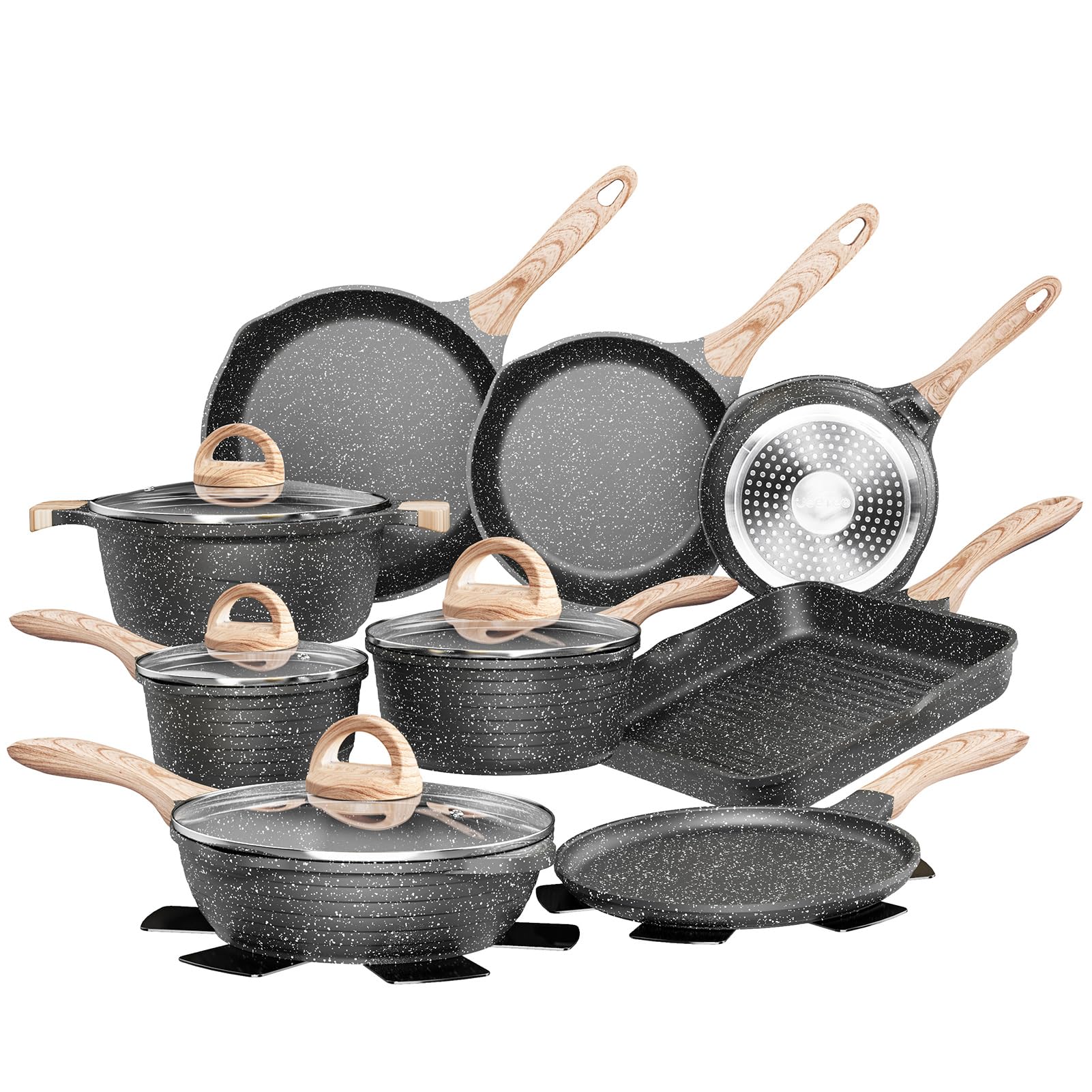 JEETEE easy-clean nonstick coating shown with quick wipe maintenance