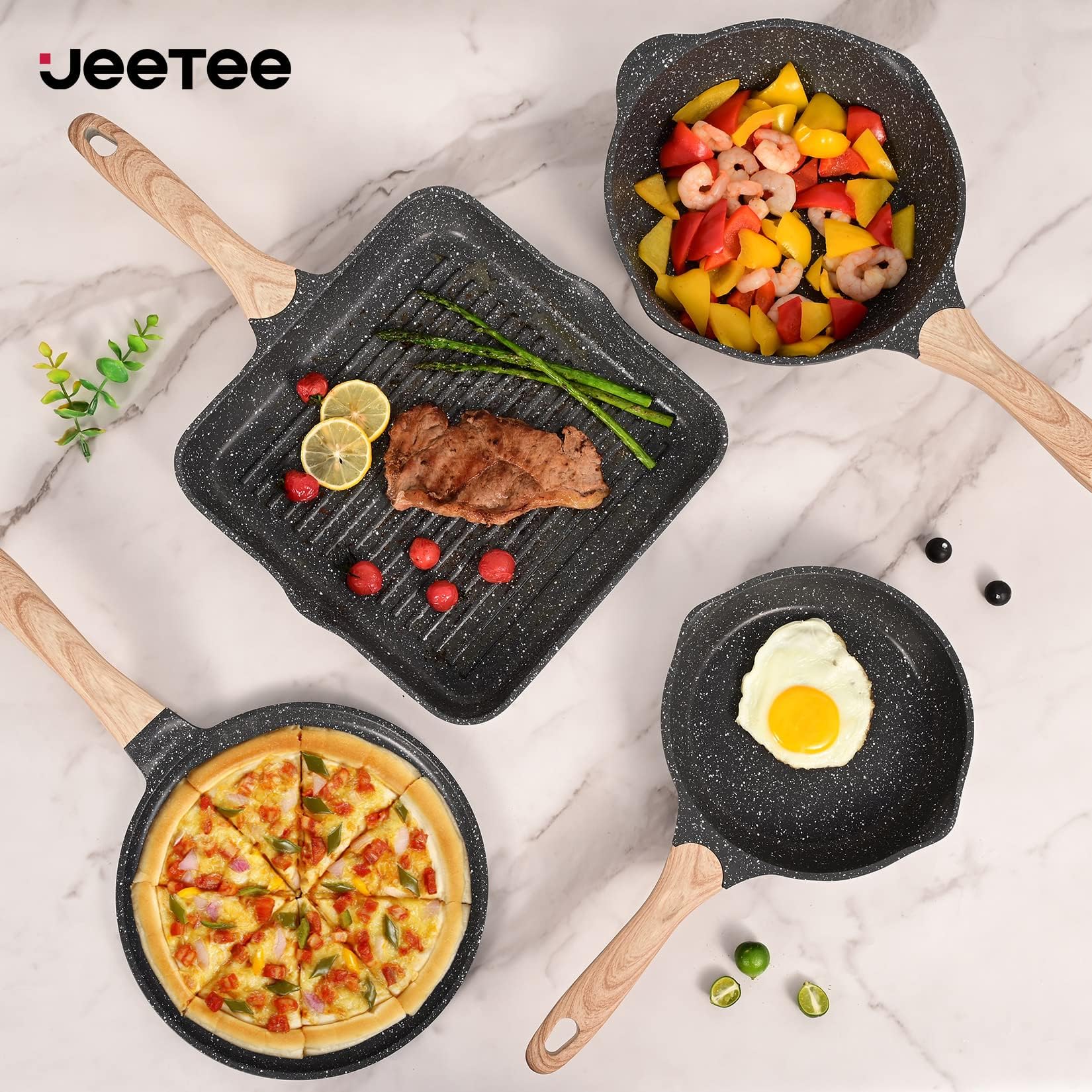 JEETEE ergonomic cool-handles providing secure grip during cooking