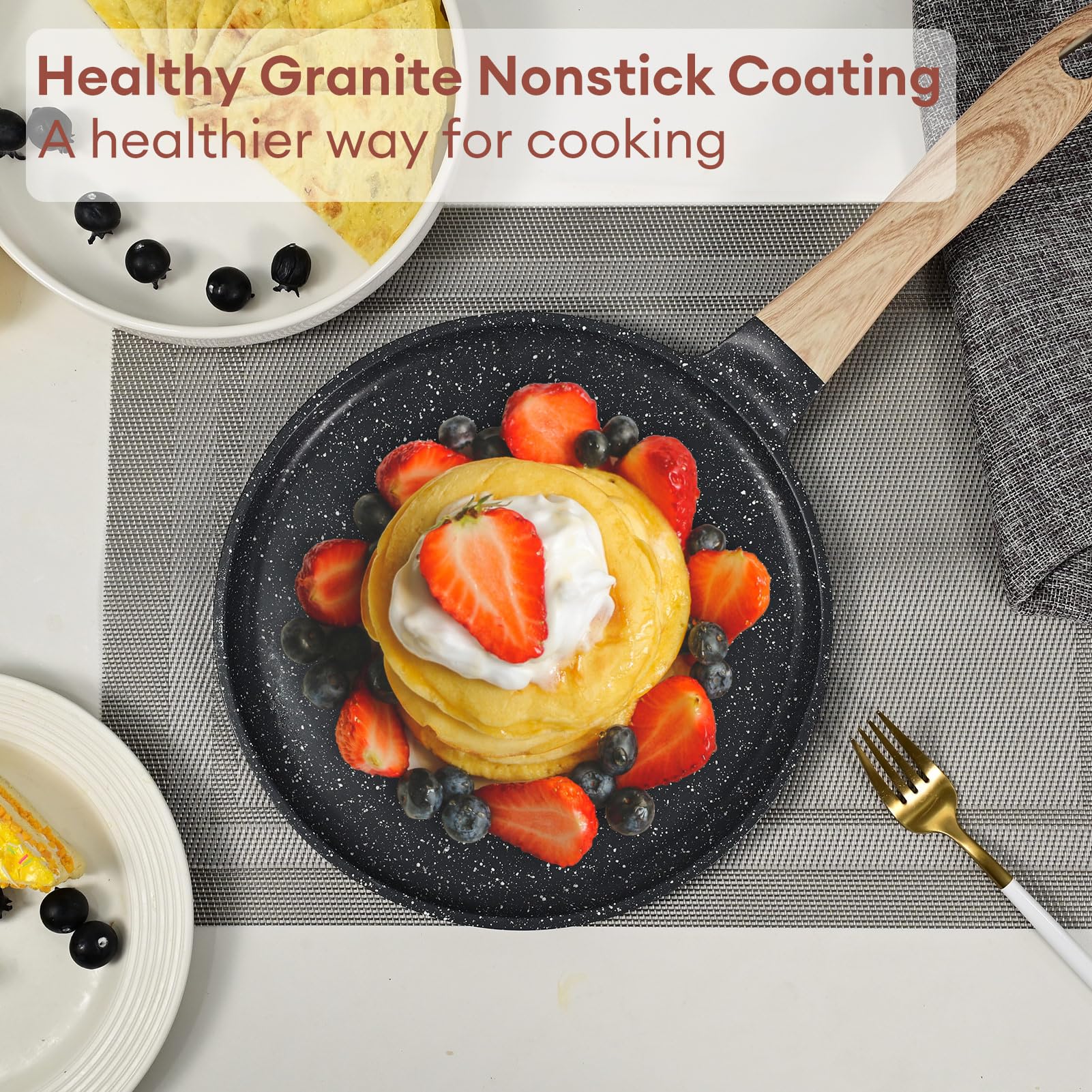 JEETEE granite coating nonstick pancake pan promotes healthier, low-oil cooking