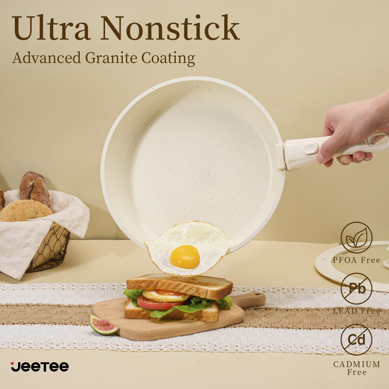 Induction-compatible nonstick cookware for versatile heating.