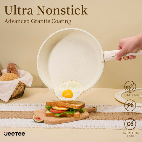 Induction-compatible nonstick cookware for versatile heating.
