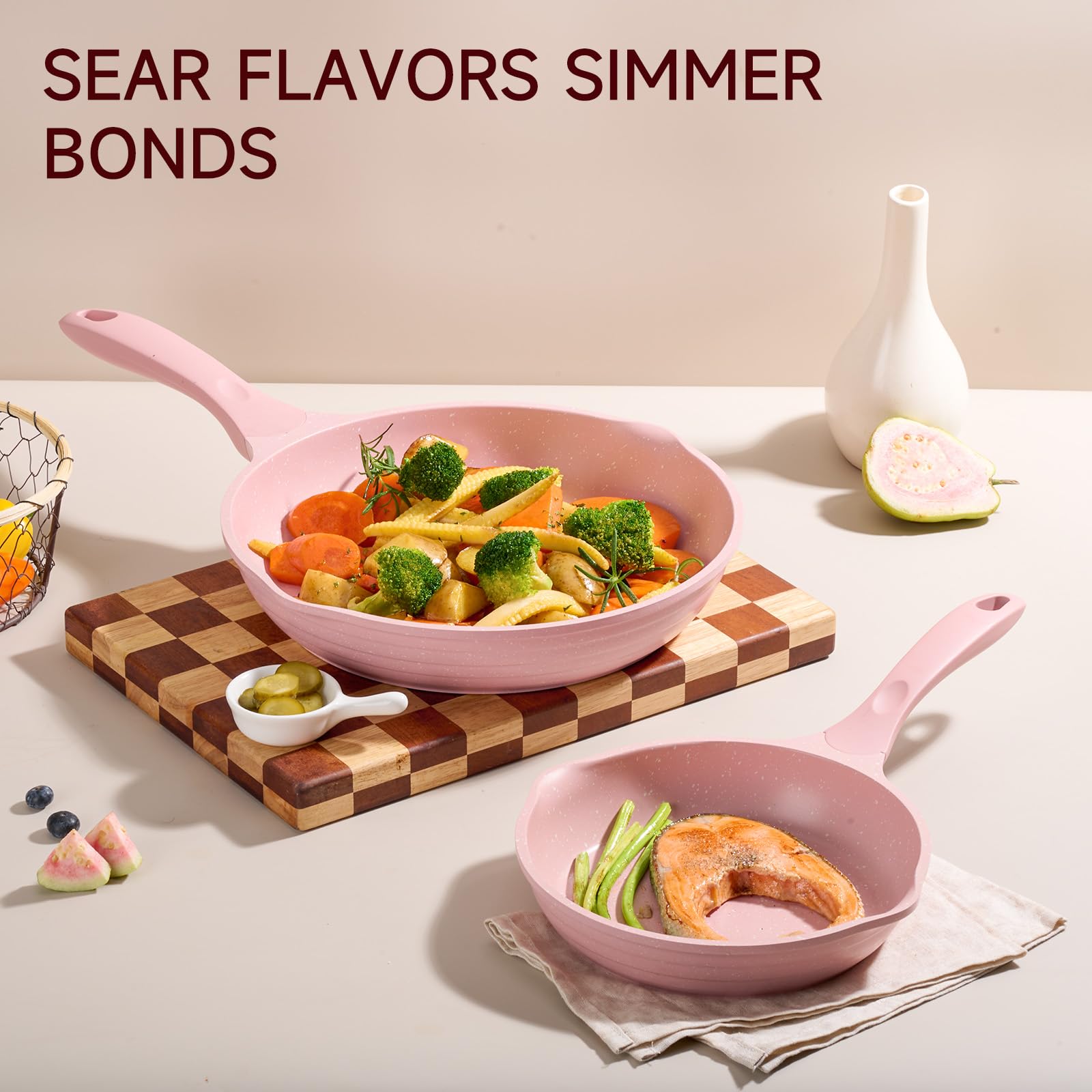JEETEE pink lids with steam vents aid controlled cooking