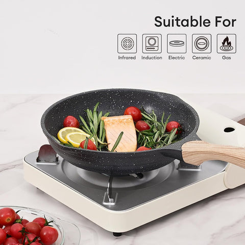 Stone-coated surface cleans easily after cooking in JEETEE pan.