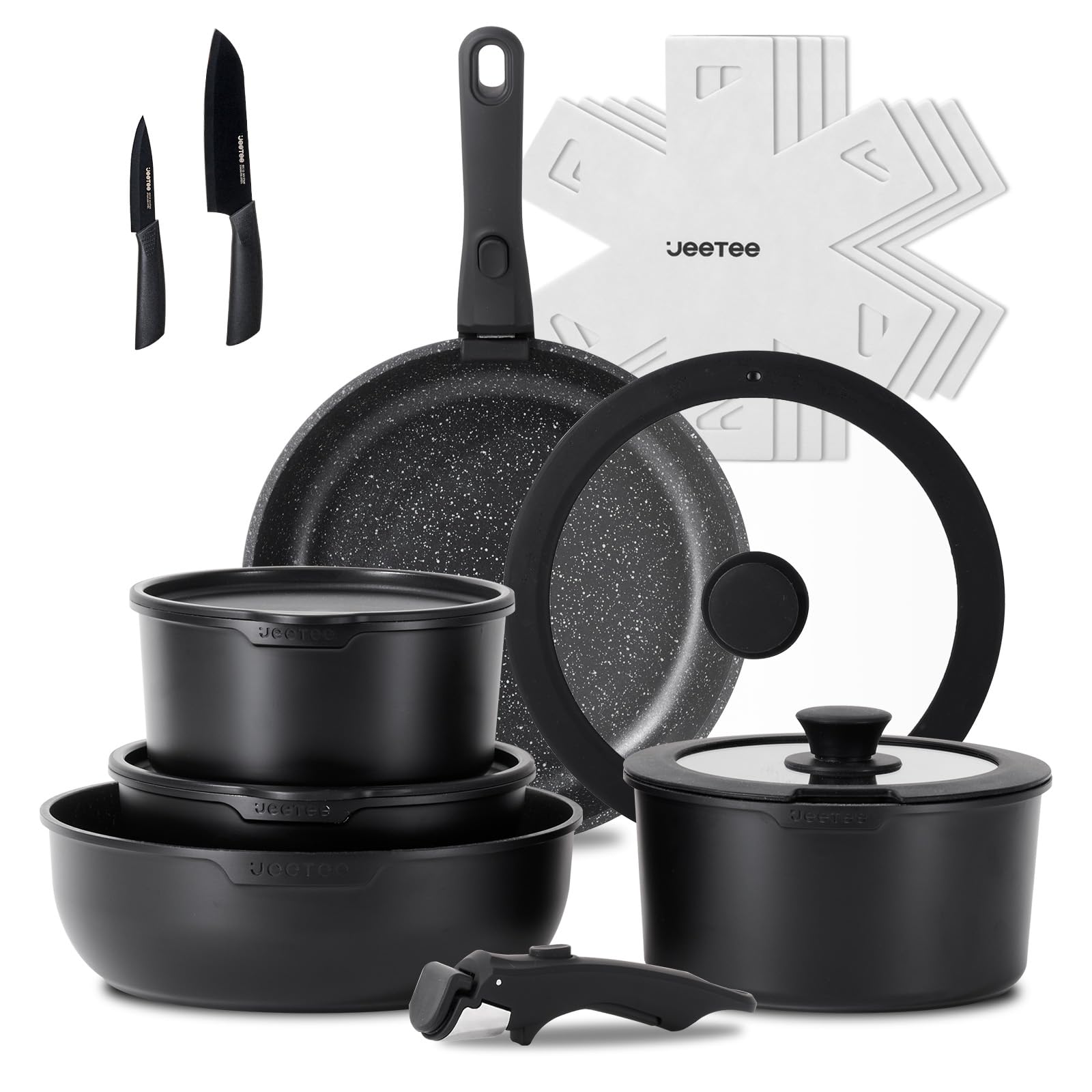 JEETEE removable-handle cookware enables easy transfers from stove to oven.