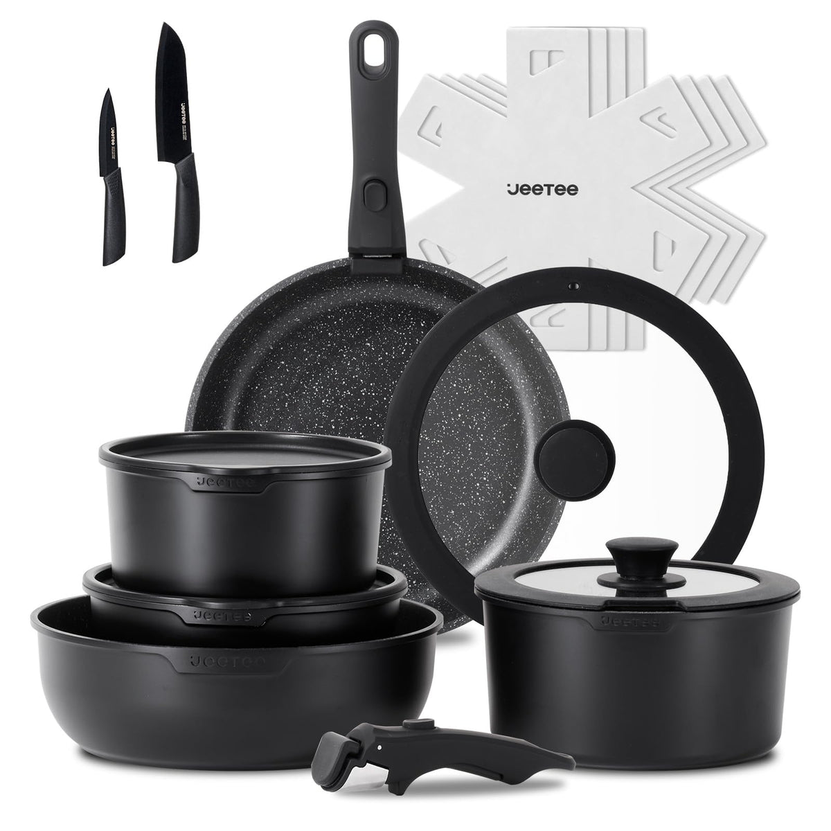 JEETEE removable-handle cookware enables easy transfers from stove to oven.