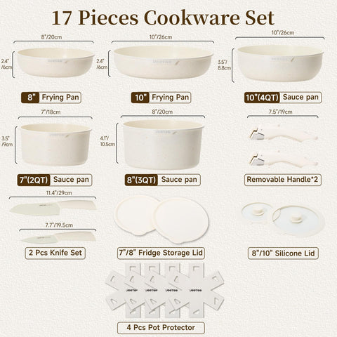 Removable handles for easy stove to oven transitions.