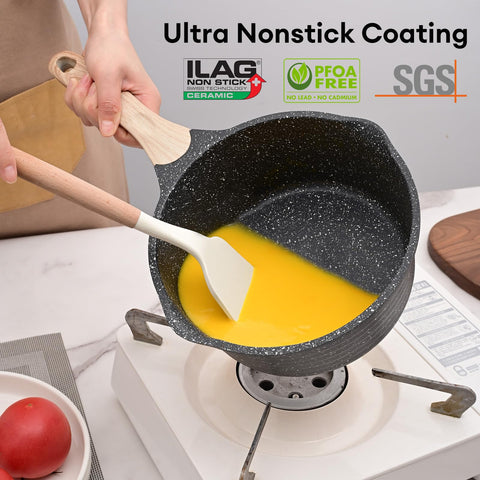 JEETEE sauce pan pouring action, smooth transfer from stove to bowl