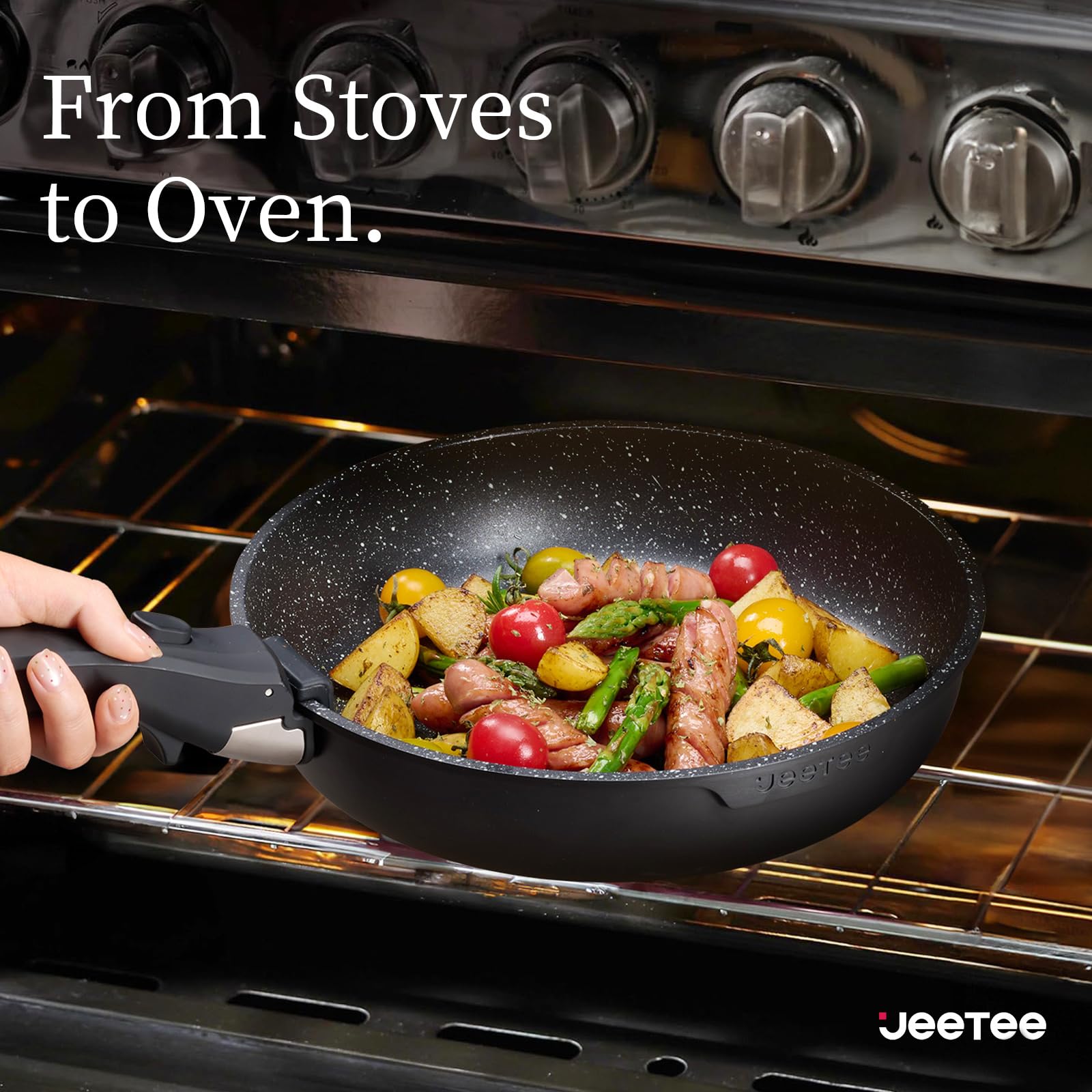 JEETEE stackable set saves cabinet space and keeps kitchen organized.