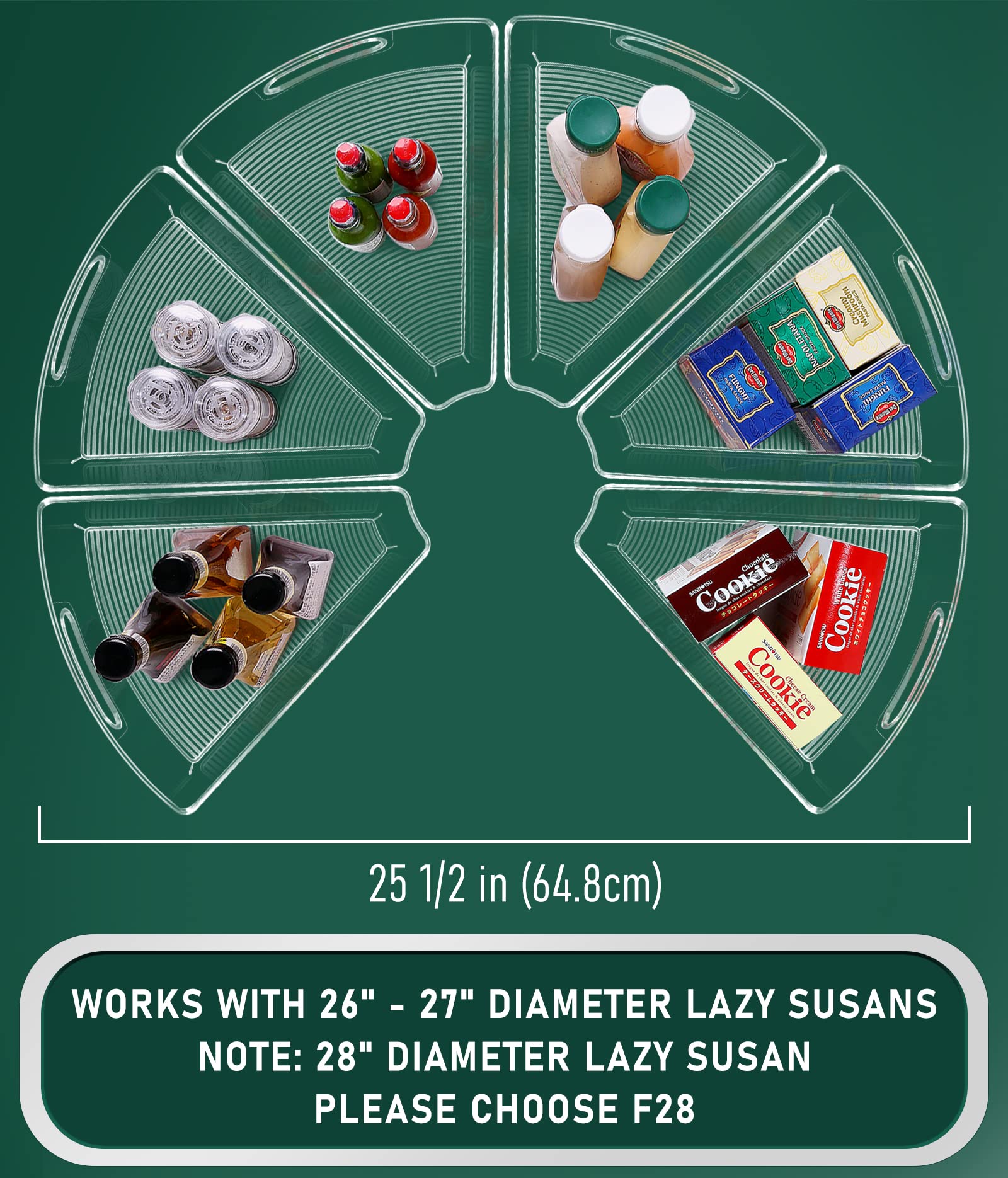 JEISSLIA bins fit 28 inch corners, arranging items neatly around the carousel