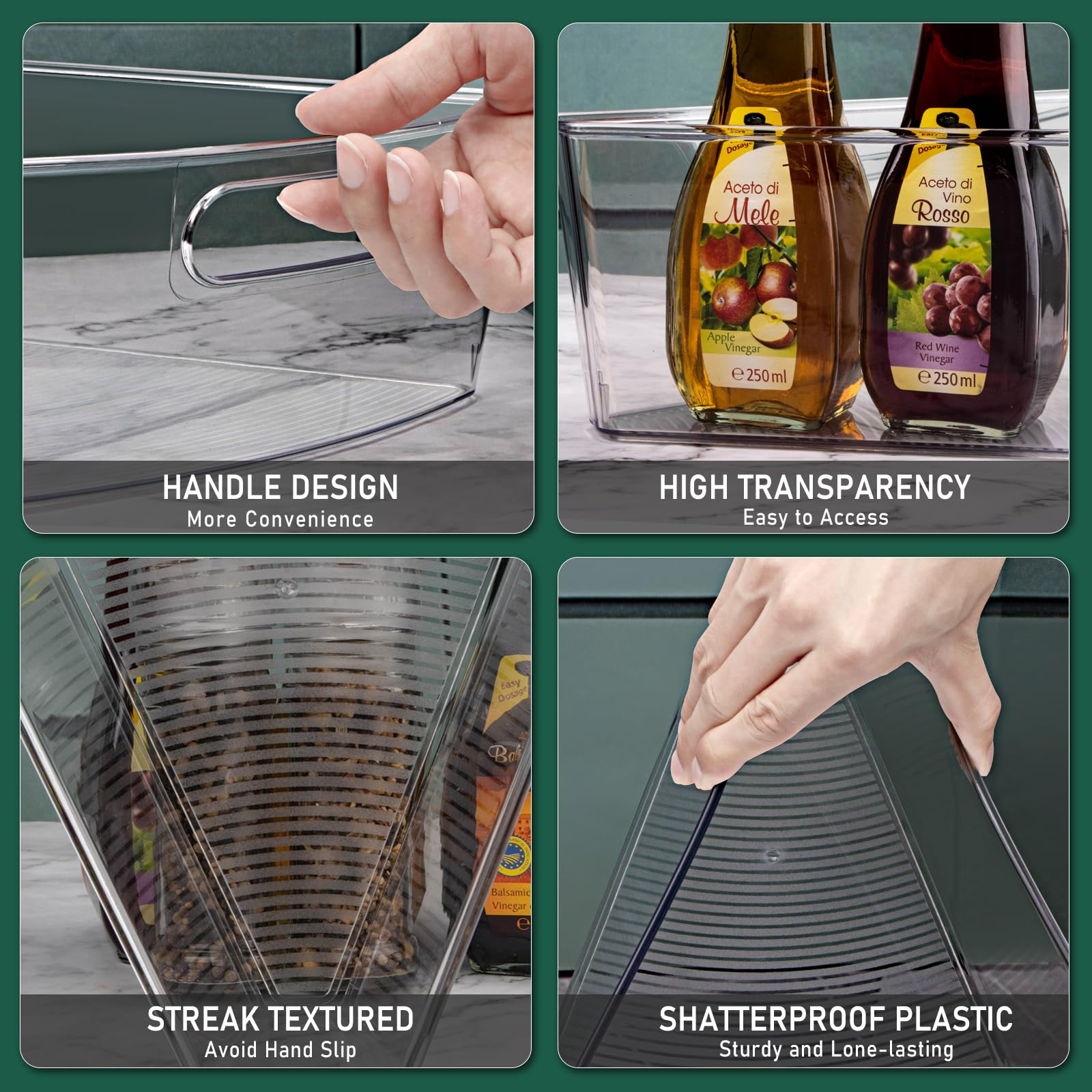 Clear walls allow quick identification of stored cans and spices