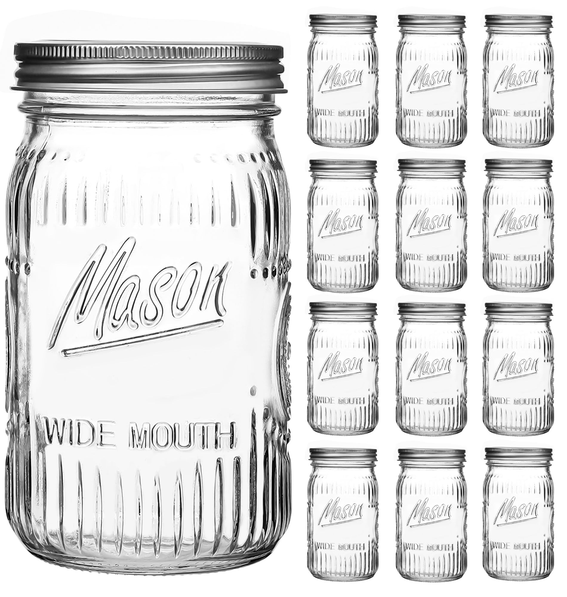 Jeitae 12-pack 32 oz wide-mouth mason jars for versatile storage